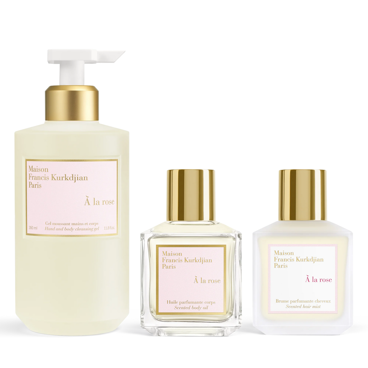 À la rose Scented hand & body cleansing gel, Scented body oil <br>and Hair mist Trio null