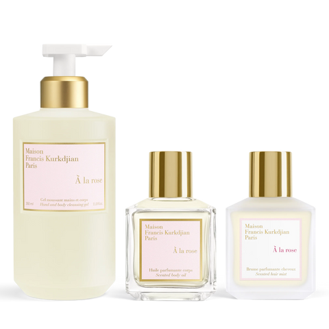 À la rose Scented hand & body cleansing gel, Scented body oil <br>and Hair mist Trio null